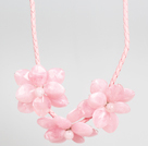 Fashion Style Pink Acrylic Flower Bib Statement Leather Necklace