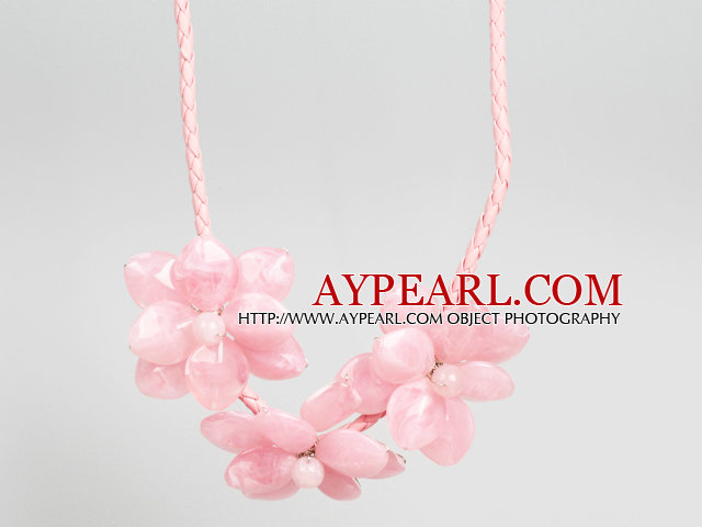 Fashion Style rosa akryl Flower Haklapp Statement Läder Halsband