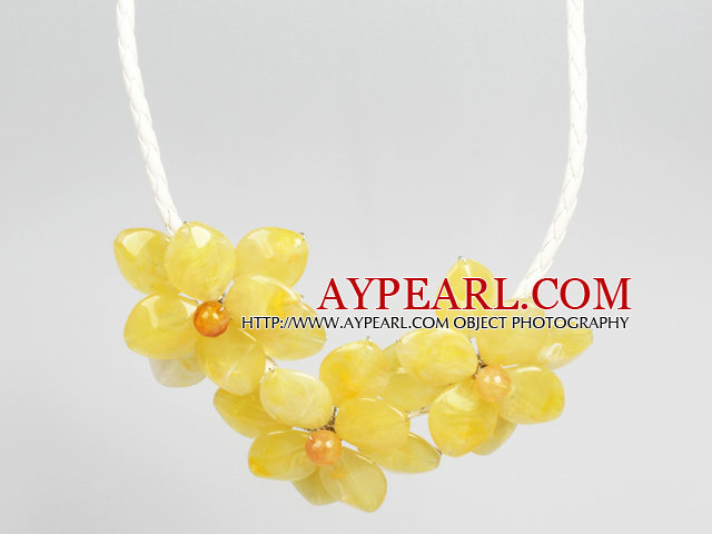 Fashion Style Yellow Acrylic Flower Bib Statement Leather Necklace