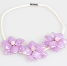 Fashion Style Purple Acrylic Flower Bib Statement Leather Necklace