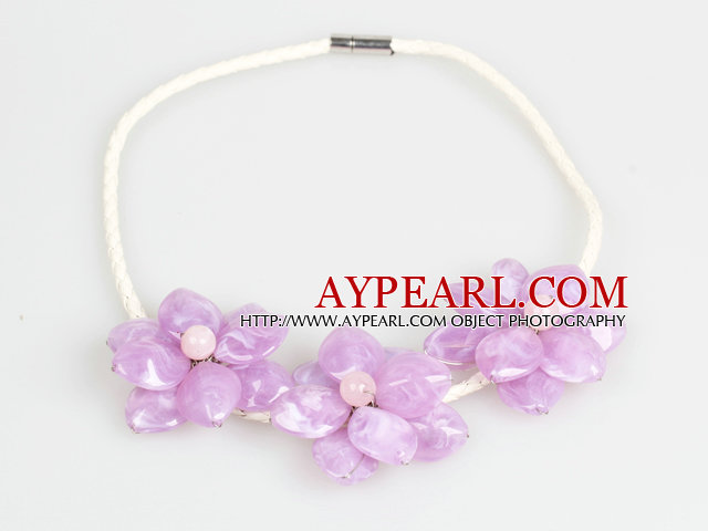 Fashion Style Purple Acrylic Flower Haklapp Statement Läder Halsband