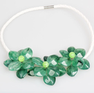 Fashion Style Green Acrylic Flower Bib Statement Leather Necklace