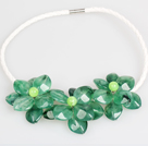 Wholesale Fashion Style Green Acrylic Flower Bib Statement Leather Necklace