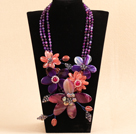 Wholesale Marvelous Beautiful Pink Purple Crystal Agate Flower Statement Party Necklace