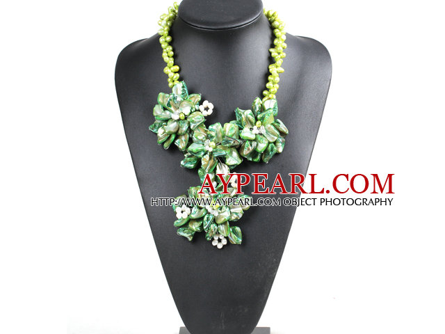 Marvelous Beautiful Green Series Natural Pearl Shell Flower Statement Party Necklace