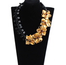 Gorgeous Beautiful Black Crystal Beads Yellow Shell Flower Statement Party Necklace
