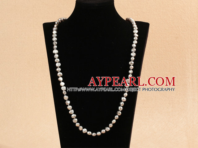 Enkelt Long stil Natural Gray Potato Shape Pearl Necklace / genser Chain