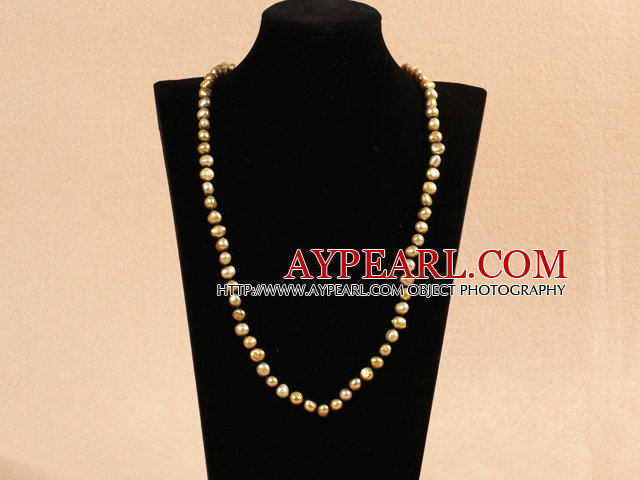 Simple Long Style Natural Earth Yellow Potato Shape Pearl Necklace / Sweater Chain