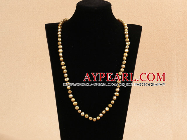 Enkelt Long stil Natur Earth Yellow Potato Shape Pearl Necklace / genser Chain