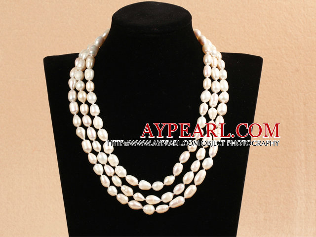 Elegant Long Stil Mother Gift Natural White Freshwater Pearl Necklace / genser Chain