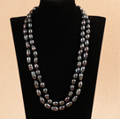 Elegant Long Style Mother Gift 9-10mm Natural Black Freshwater Pearl Necklace / Sweater Chain
