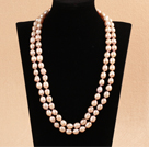 Elegant Long Style Mother Gift 9-10mm naturligt rosa sötvattenspärla Halsband / tröja kedja
