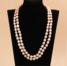 Elegant Long Stil Mother Gift 9-10mm Natural Pink Freshwater Pearl Necklace / genser Chain