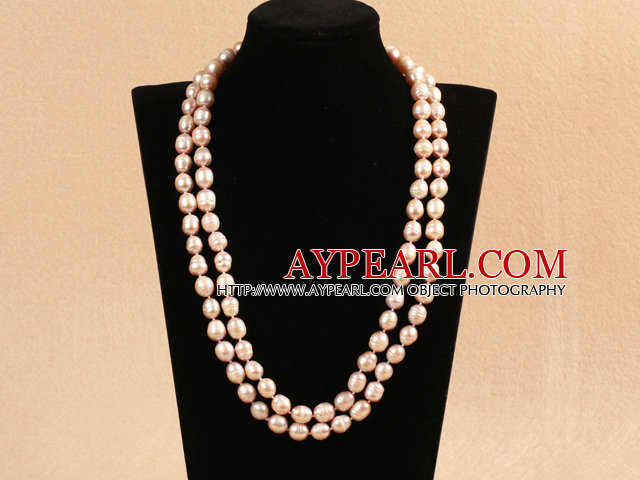 Elegant Long Stil Mother Gift 9-10mm Natural Pink Freshwater Pearl Necklace / genser Chain