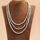 Snygg Elegant lång stil 6-7mm naturliga Gray Rice Pearl Party Halsband / tröja kedja