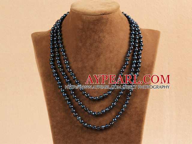 Stylish Elegant Long Style 6-7mm Natural Black Freshwater Pearl Party Necklace / Sweater Chain