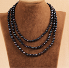 Snygg Elegant lång stil 6-7mm Natural Black Pearl Party Halsband / tröja kedja