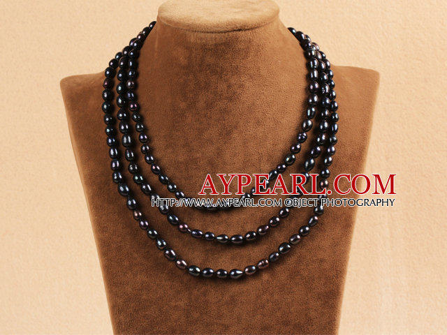 Stilig Elegant Long stil 6-7mm Natural Black Pearl partiet halskjede / genser Chain
