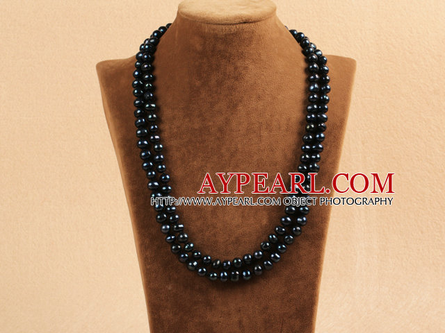 Elegant Long Stil Mother Gift 8-9mm Natural Svart Freshwater Rice Pearl Necklace / genser Chain