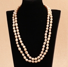 Elegant Long Style Mother Gift 8-9mm naturligt rosa sötvattenspärla Halsband / tröja kedja