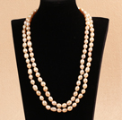 Elegant Long Stil Mother Gift 8-9mm Natural Pink Freshwater Pearl Necklace / genser Chain