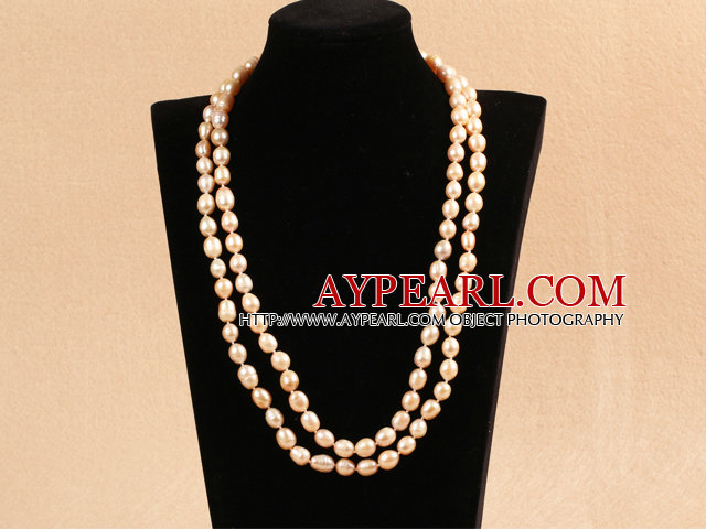 Elegant Long Stil Mother Gift 8-9mm Natural Pink Freshwater Pearl Necklace / genser Chain