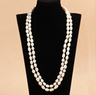 Wholesale Elegant Long Style Mother Gift 8-9mm Natural White Rice Pearl Necklace / Sweater Chain