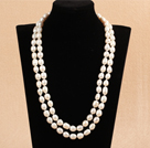 Elegant Long Style Mother Gift 9-10mm Natural White Freshwater Rice Pearl Necklace / Sweater Chain