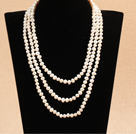 Wholesale Elegant Long Style Mother Gift 6-7mm Natural White Freshwater Pearl Necklace / Sweater Chain