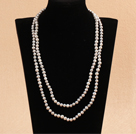 Wholesale Elegant Long Style Mother Gift 6-7mm Natural Gray Freshwater Pearl Necklace / Sweater Chain