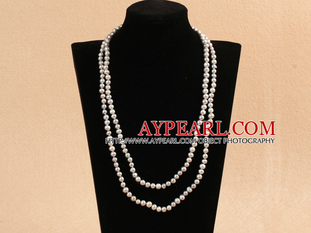 Elegant Long Style Mother Gift 6-7mm Natural Gray Freshwater Pearl Necklace / Sweater Chain