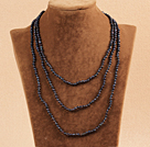 Snygg Elegant lång stil 4-5mm Naturlig svart sötvattenspärla Party Halsband / tröja kedja