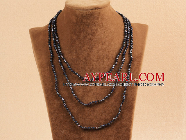 Snygg Elegant lång stil 4-5mm Naturlig svart sötvattenspärla Party Halsband / tröja kedja