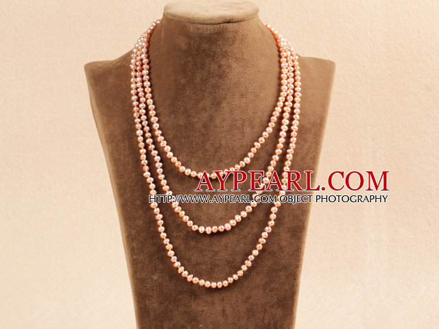 Stilig Elegant Long stil 4-5mm Natural Pink Freshwater Pearl partiet halskjede / genser Chain