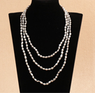 Snygg Elegant lång stil 6-7mm naturliga Gray Oblate Rice Pearl Party Halsband / tröja kedja
