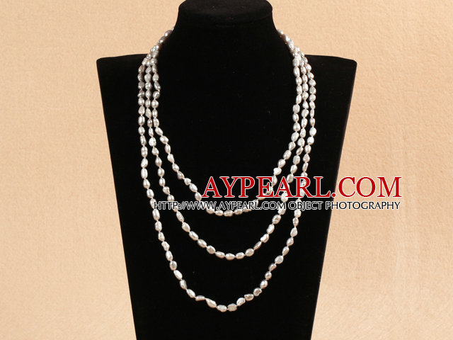 Stilig Elegant Long stil 6-7mm Natural Gray Oblate Rice Pearl partiet halskjede / genser Chain
