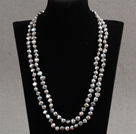 Stilig Elegant Long stil Natural Gray Potato Pearl partiet halskjede / genser Chain