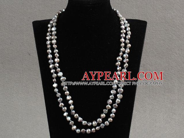 Stilvolle elegante lange Stil Natur Grau Kartoffel-Perlen-Partei-Halskette / Strickjacke-Kette