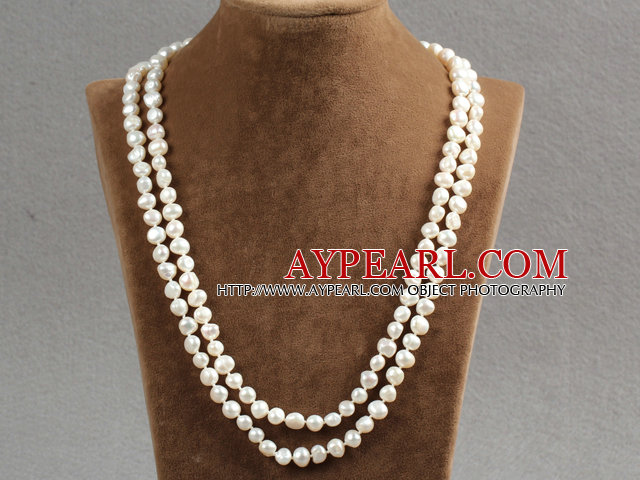 Stilig Elegant Long stil Natural White Potato Pearl partiet halskjede / genser Chain
