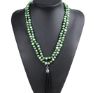 Fashion Hot Sale Potato Shape Natural Green Series Pearl Long Necklace with Suede Leather Tassel (Tassel Can Be Removed)