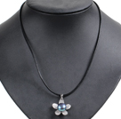 Élégant Collier Simple en cuir naturel Big Black perle d'eau douce pendentif fleur