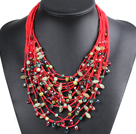 Luxurious Statement 15 Layers Christmas Red & Green Series Crystal Pearl Party Necklace