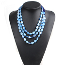 Fabulous Beautiful Party Style 3 Strand Blue Series Crystal Drop Shape Shell Necklace