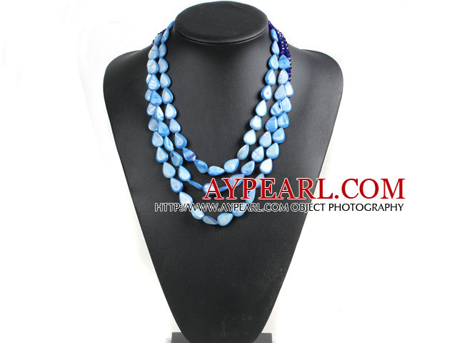 Fabulous Beautiful Party Style 3 Strand Blue Series Crystal Drop Shape Shell Necklace