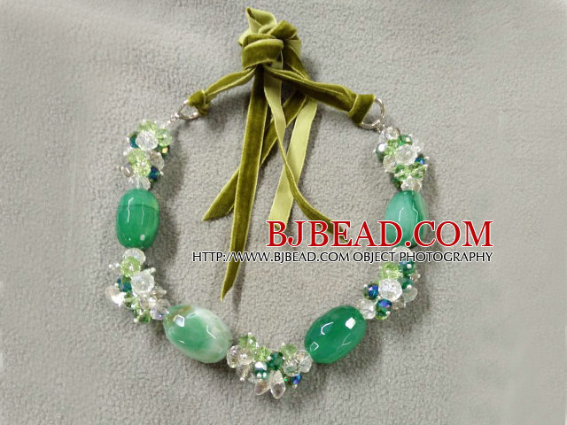 Fashion-ethnische Art Green Series Grüne Kristallachat Einstellbare Halskette mit grünem Veloursleder-Themen-
