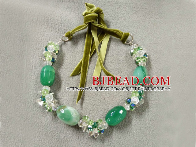 Fashion Style ethnique Vert Vert Série Cristal Agate Collier réglable Avec vert Suede discussion