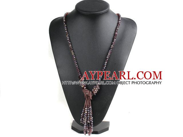 Amazing Y Shape Long Style Wine Red Crystal Necklace with Tassel Pendant