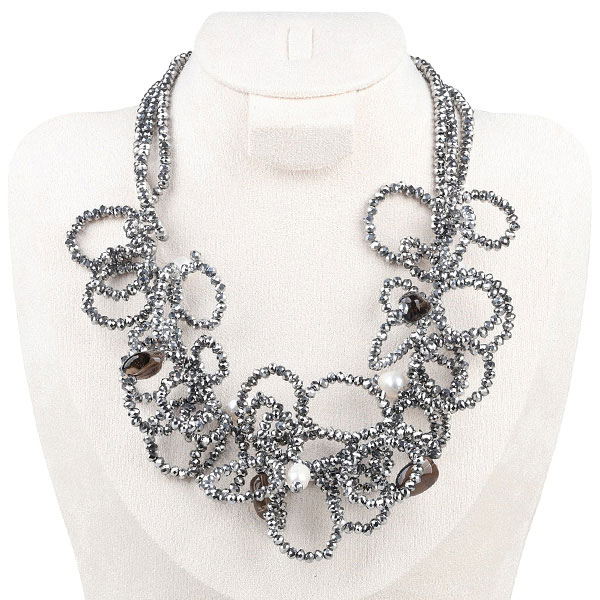 Electroplated silver crystal, pearl, tea crystal gorgeous necklace