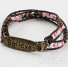 Assorted Clear Crystal und Tiger Eye und Pink Coral Weaved Wrap Friendship Armband mit Bronze Zubehör