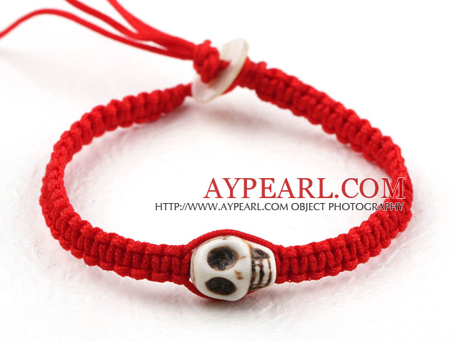 6 Pieces Fashion Style Howlite Skull Woven Halloween Bracelet with Red Thread